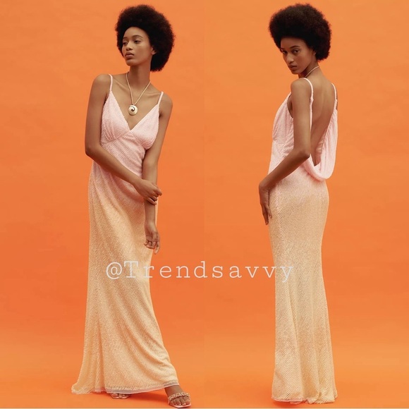 ANTHROPOLOGIE Mac Duggal Sequin Ombré Trumpet Draped Back Gown Maxi Dress NWT - Picture 1 of 9